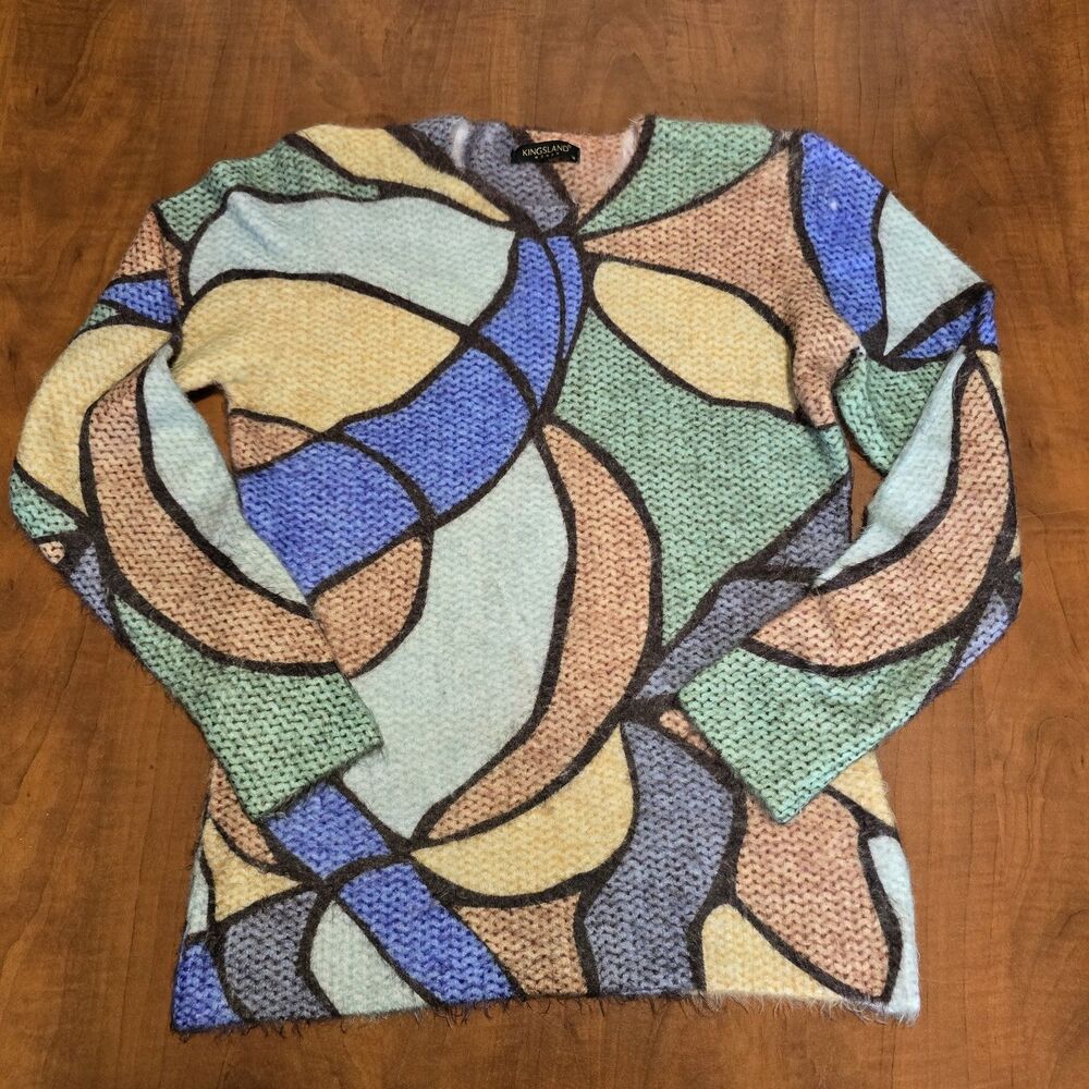 Kingsland Woman Vintage Angora Viscose Stained Glass Window Print Sweater M